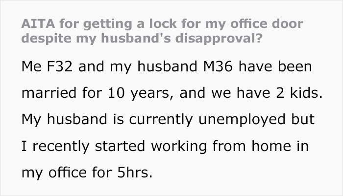 Unemployed Husband Keeps Interrupting His Working Wife With Requests And Chores, So She Installs A Lock, Sparks Family Drama