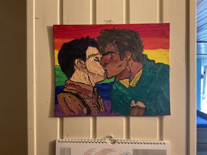 I Drew It Last Year For Pride Month. Acrylic Paint For The Background And The Two Men Were Painted With Oil.