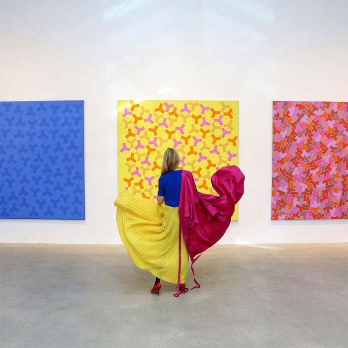 Rosemarie Castoro From Left To Right: 1. Blue Blue Y, 1965 2. Orange Ochre Purple Yellow Y, 1965 3. Yellow Pink Brown Blue, 1964