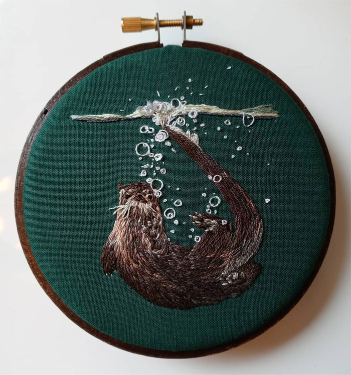 30 Cute Embroidered Pictures Of Water Animals Enjoying Being In Water By Artist Megan Zaniewski