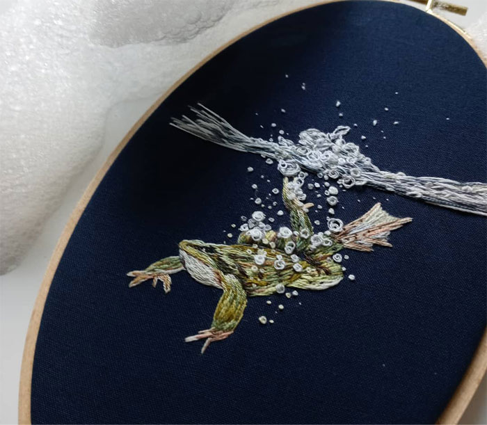 30 Cute Embroidered Pictures Of Water Animals Enjoying Being In Water By Artist Megan Zaniewski