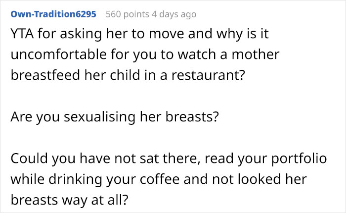 Man Asks If He Was Wrong To Ask A Mom Who Started Breastfeeding Her Baby To Sit At Another Table