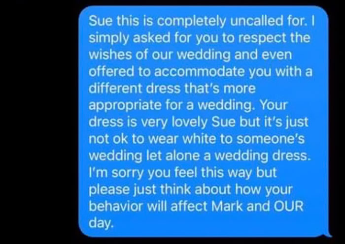 Bride Shares Screenshots Of Cruel Texts She Received From Her MIL Who Said She’ll Be Wearing An Actual Wedding Dress To The Ceremony