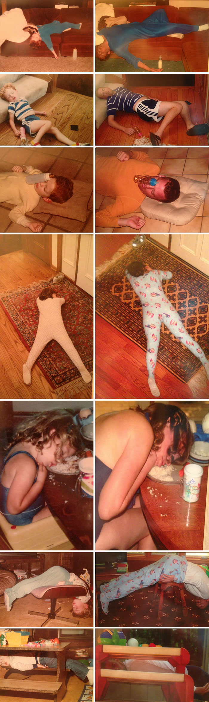 My Parents Took Pictures Of Us Asleep In Weird Positions When We Were Kids. We Recreated The Photos As Adults, But Just Look Like A Bunch Of Drunks!