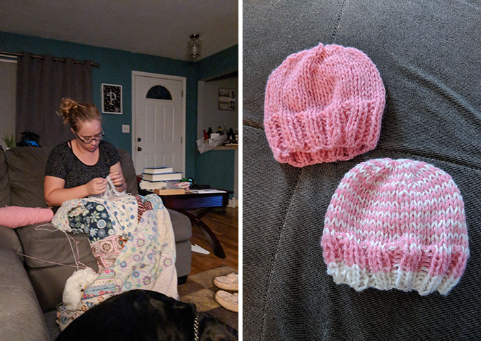 Here Is My Wife Hard At Work On Her 75th Hat. Whenever She Has Time She Is Knitting Hats For Premature Babies In The NICU Where My Mom Works. Proud Of Her
