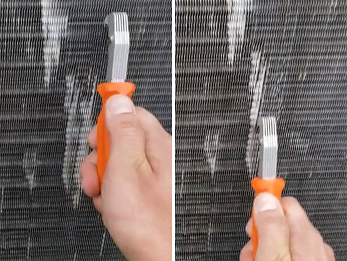 Using A Comb To Straighten Air Conditioner Fins