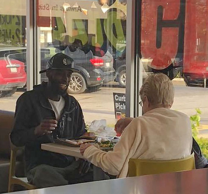 Two Strangers In Indiana Were Eating Alone When The Elderly Woman Asked The Young Man If She Could Join Him. Without Hesitation He Said "Of Course"