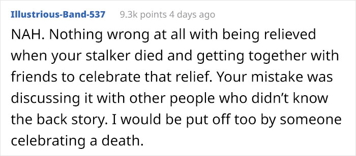 Woman Throws A "Death-Day" Party After Learning Her Stalker That's Been Tormenting Her For Years Is Dead, Gets Called Out