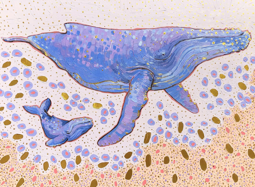 I Paint Magical Wildlife Paintings Using Thick Brush Strokes, Bold Color, And Lots Of Gold Dots.