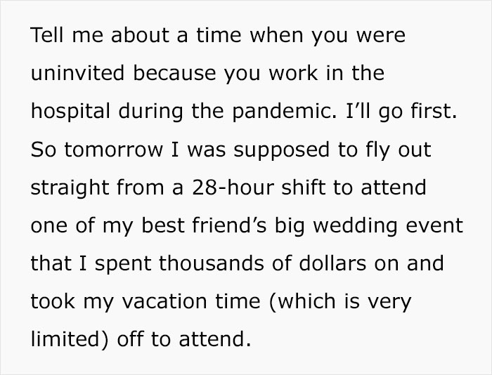 Doctor Details How She Was Uninvited From Her Best Friend&rsquo;s Wedding Because Of Her Role In Healthcare