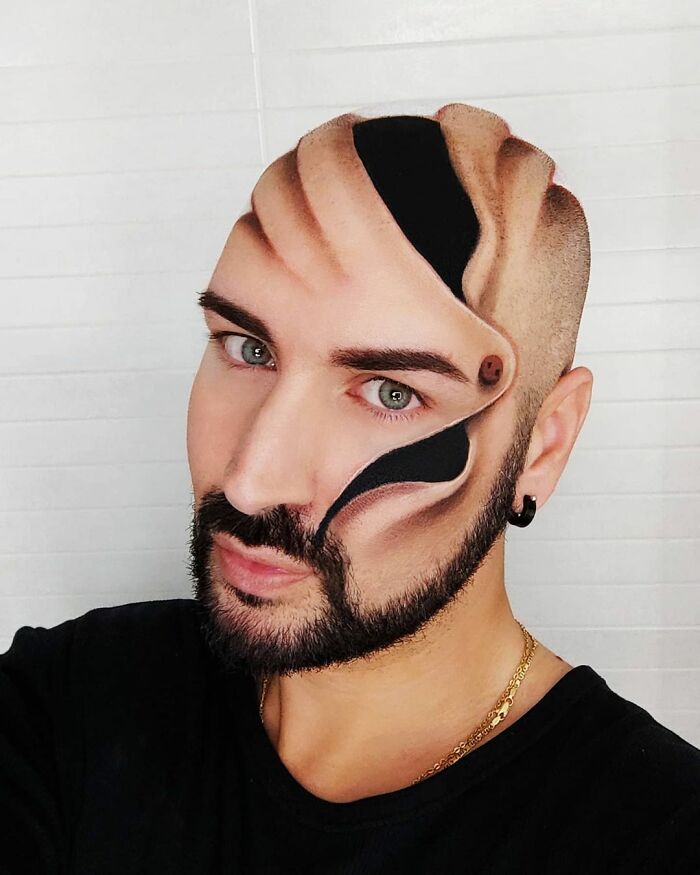 Italian artist uses body paint to create convincing optical illusions with detailed and surreal facial designs.