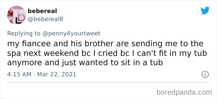 Tweet showing a woman sharing how men helped her during pregnancy by sending her to a spa for self-care.