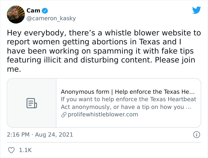 People Are Fighting Texas' Abortion Laws By Spamming The Anti-Abortion Tip Line Website In Masterful Ways