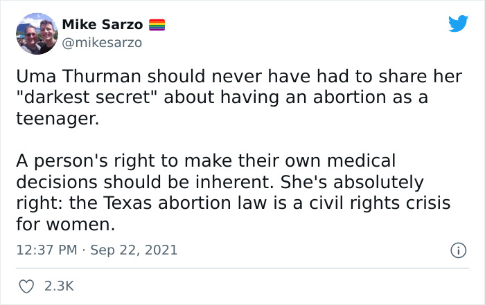 In Response To The Controversial Heartbeat Act In Texas, Uma Thurman Shares Her Abortion Story From Three Decades Ago