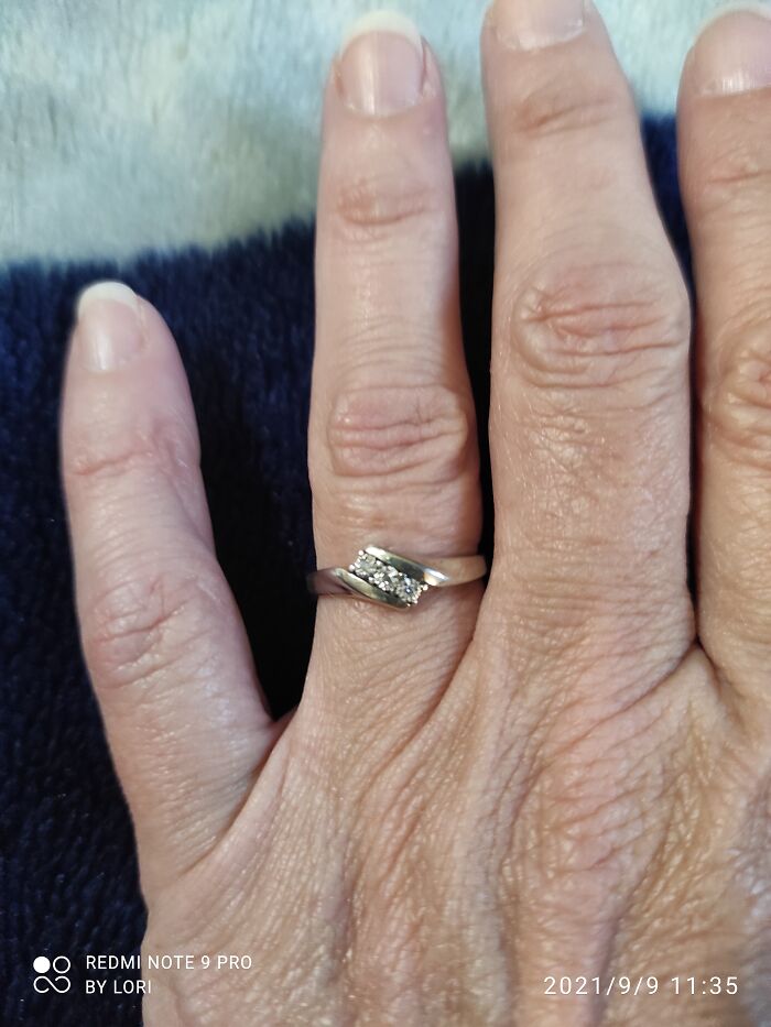 My Dad Died When I Was 16. A Few Months After He Passed My Mom Has His Wedding Ring Melted Down (Diamonds Removed First) And Made Into A New Ring For Me. I've Worn It Every Day Since (30 Years This Coming December)