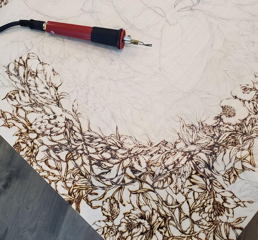 I Wood Burned Intricate Panel With Anatomical Heart And Birds