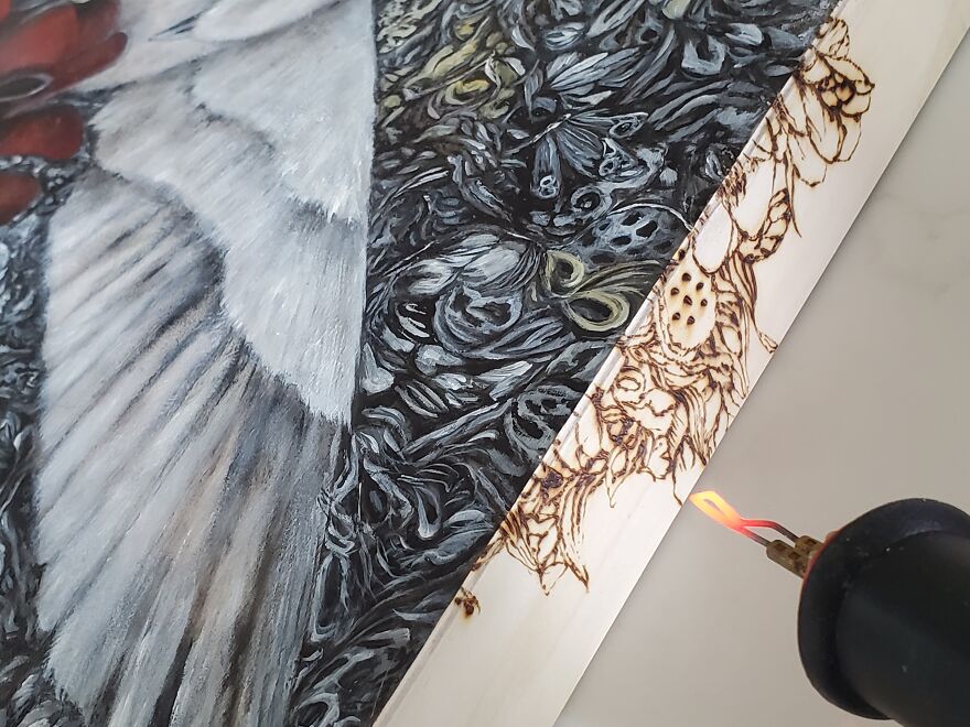 I Wood Burned Intricate Panel With Anatomical Heart And Birds