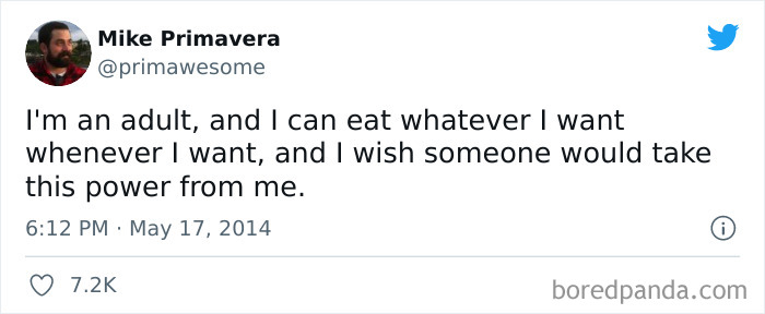 Funny adult meme with humorous text about eating habits and adulting.