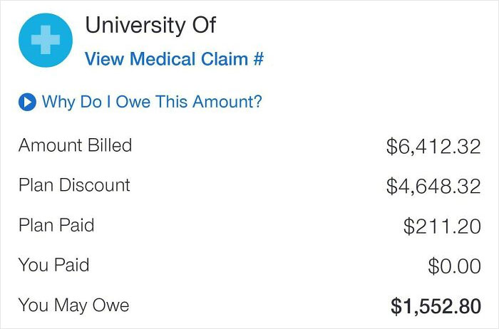 I Went To The Hospital (Us). They Did One Blood Test, Decided I Had A Virus That They Could Not Identify And That They Could Not Help Me, And Then They Sent Me Home. This Is The Bill From My Insurance. For One. Single. Blood Test