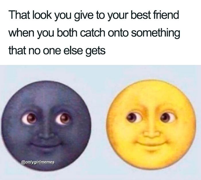 Two emoji faces, one dark and one yellow, with humorous expressions capturing a funny girl meme moment.