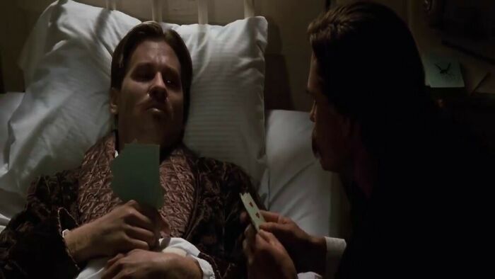 In Tombstone (1993) Val Kilmer Had The Art Department Fill His Deathbed With Ice Which He Laid On. Not Only To Shake More In The Performance But To Create A Pain Equal To What Doc Might Have Felt Saying Goodbye To His Best Friend