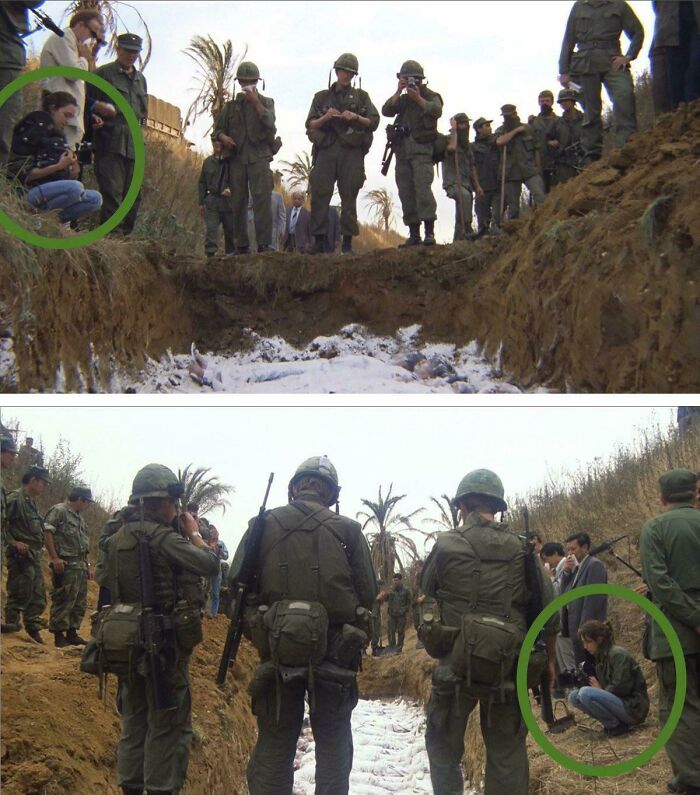 In Full Metal Jacket (1987), When Joker And Rafterman Encounter A Mass Open Grave, A Film Crew Is Shown Alongside It. The Woman Shooting Footage Of The Site Was Played By Vivian Kubrick, Daughter Of Director Stanley Kubrick. Vivian Also Composed The Film’s Score Under The Pseudonym Abigail Mead
