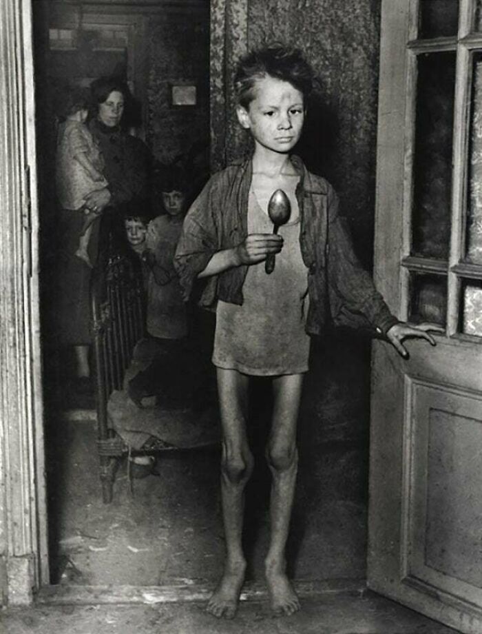 A 9-Year-Old Boy From Amsterdam During The Dutch Famine Better Known As "Winter Hunger" From 1944 To 45. Many Children Carried Spoons With Them Wherever They Went "Just In Case"