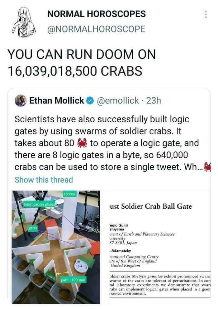 How Many Of These Crabs Would It Actually Take To (Very Slowly) Run Doom?