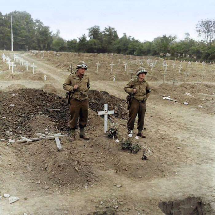 The Temporary Grave Of Theodore Roosevelt In Normandy, Soon After His Death, July 1944. [colorization]