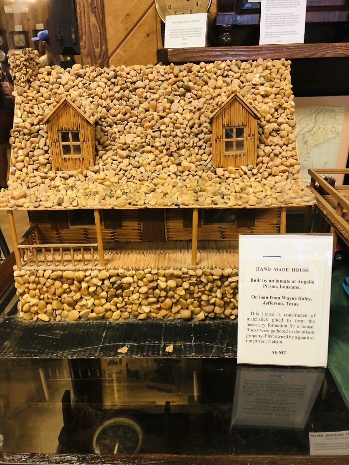 Found This In A Small Town Museum Today. Made By A Prisoner In Angola Prison Out Of Match Sticks And Pebbles From Prison Grounds