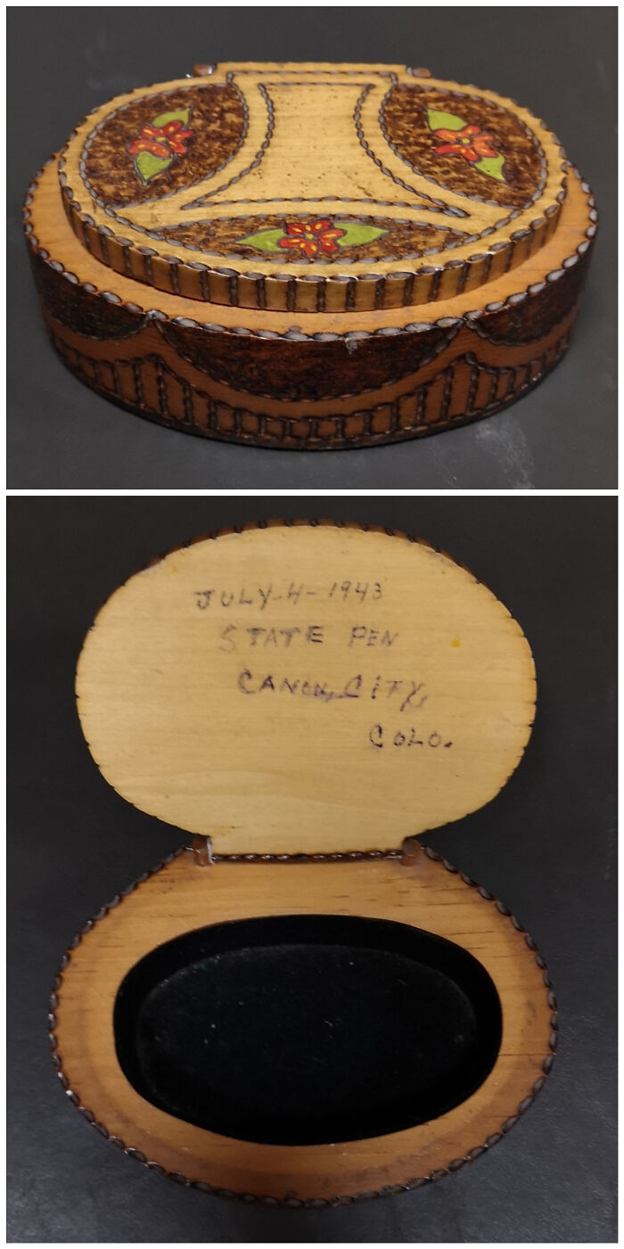 1943 Colorado State Penitentiary Prison Art Pyrography Box
