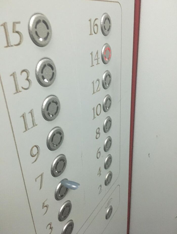 Someone's Nail Got Stuck In The Elevator Button