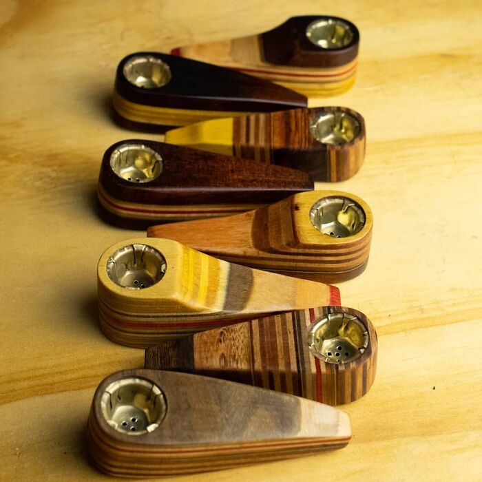 Starred Making Pipes To Sell, This Is My First Batch, I Use Scrap Wood Mostly And Some Skateboards