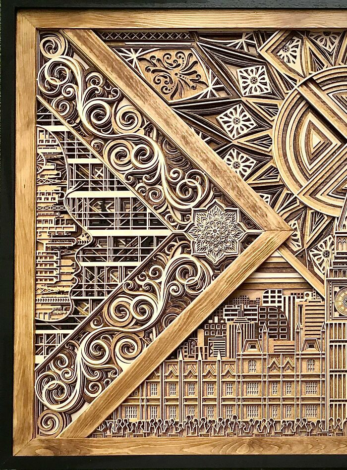 Reflexiones sobre la perspectiva, 150 x 90 centímetros, completa. Una pieza inspirada en el art déco