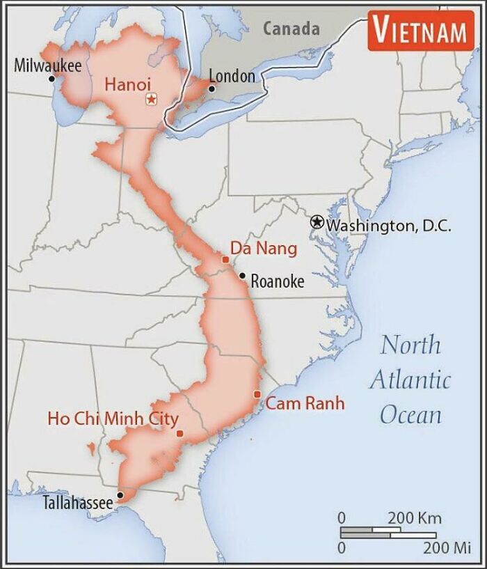 Size Comparison Of Vietnam With The Eastern United States