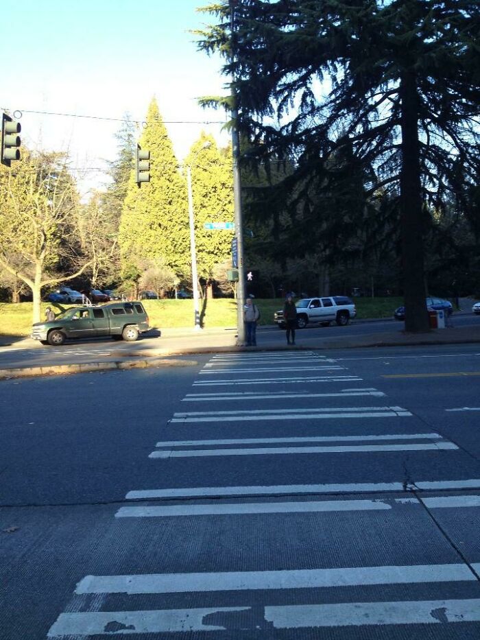This Shadow That Perfectly Lined Up With The Light Pole