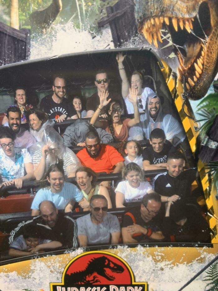 My Daughter And I Have Never Been To An Amusement Park Before, And It Shows. Guess Which Two On The Back Row