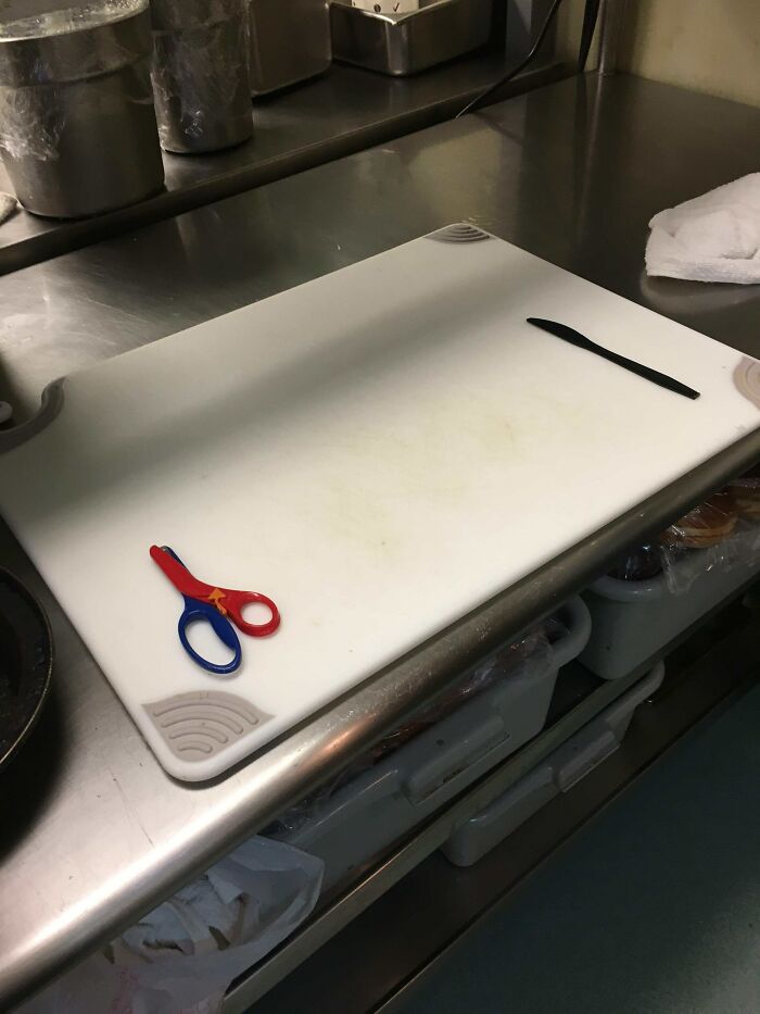 Chef Cut Himself So Badly Yesterday He Had To Go To The Hospital And Take The Day Off. We Set Up His Station This Morning With His Safety In Mind