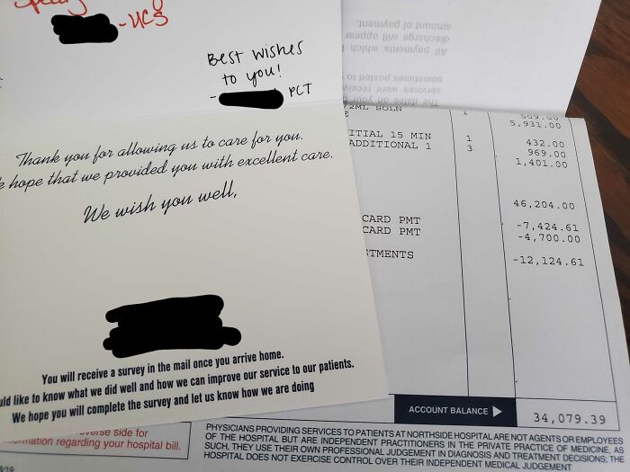 Got Our Hospital Bill On The Same Day That A Handwritten Thank You Card From My Wife's Nurses Arrived