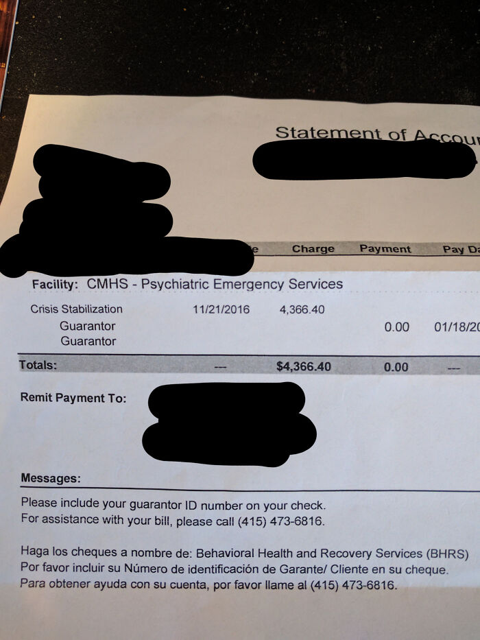 I Forgot My Meds And Had An Anxiety Attack At Work. My Boss Freaked Out And Called 911. Just Got The Bill Today, For Less Than 2 Hours Of Care And A Xanax