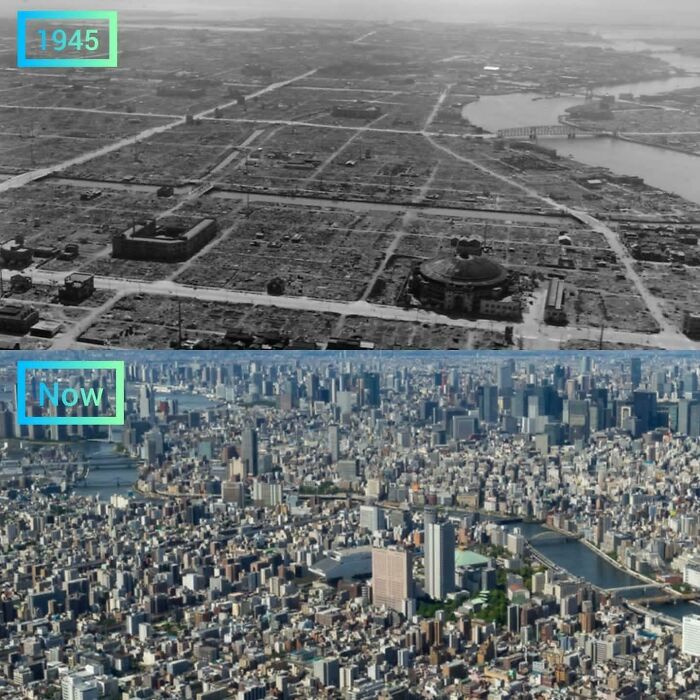 Tokyo Japan 1945 vs. Now