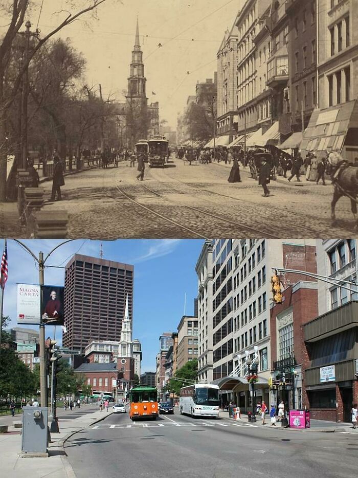 Tremont Street In Boston, 1890s And 2014