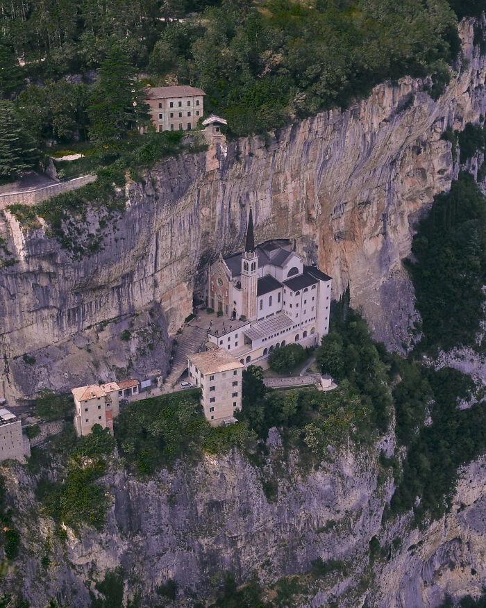 Santuario Madonna Della Corona At Lake Garda In Italy Was Directly Built Into A Steep Rock Face