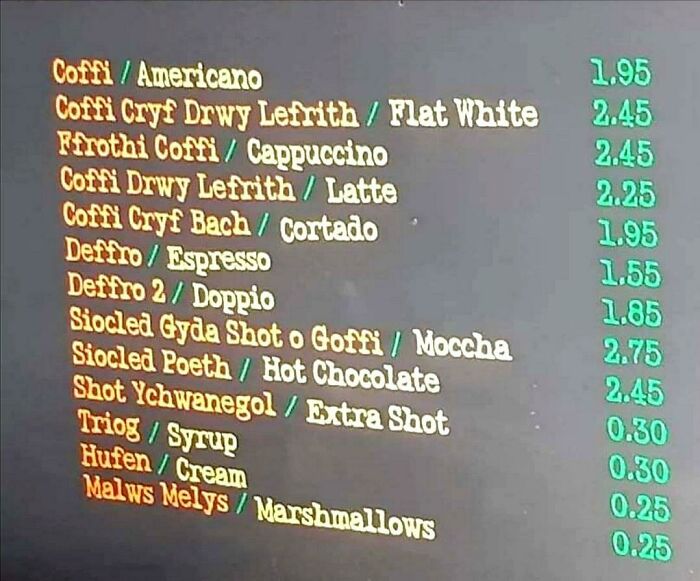 I'm Liking The Translation For 'Cappucino' Into Welsh