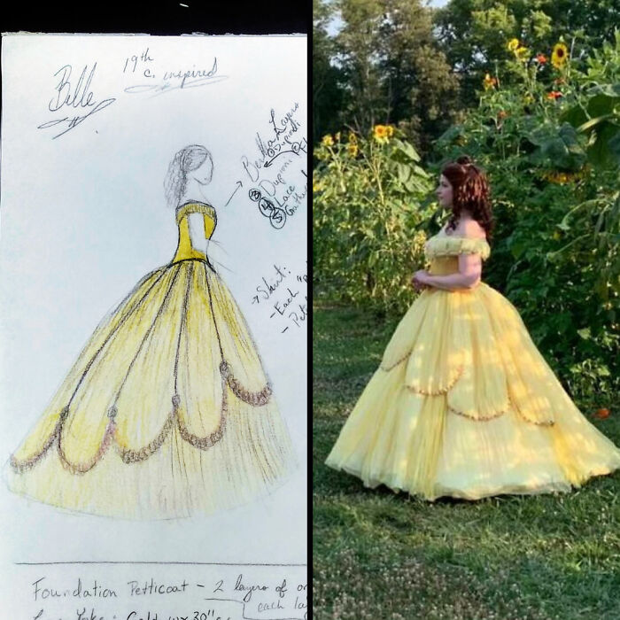 I Made A Ball Gown! Here's My Original Design Sketch And The Completed Dress