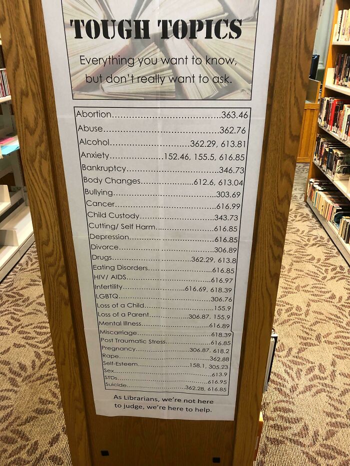 This Library Hung A Dewey Decimal Reference Sign For “Everything You Want To Know, But Don’t Really Want To Ask”