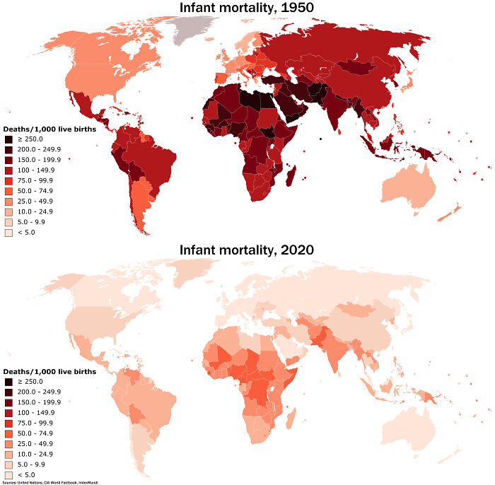 The Massive Decrease In Worldwide Infant Mortality From 1950 To 2020 Is Perhaps One Of Humanity's Greatest Achievements