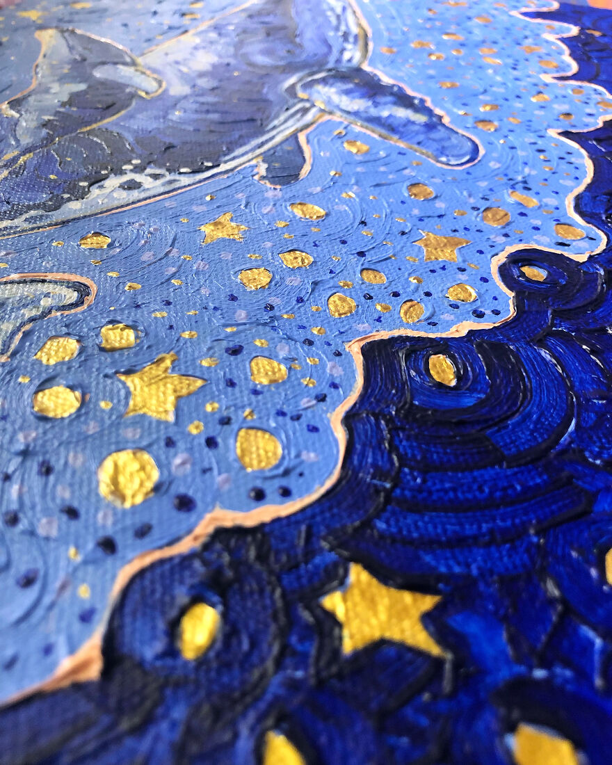 I Paint Magical Wildlife Paintings Using Thick Brush Strokes, Bold Color, And Lots Of Gold Dots.