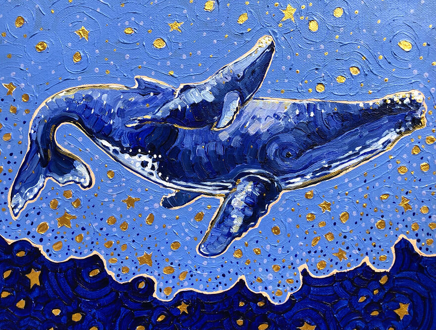 I Paint Magical Wildlife Paintings Using Thick Brush Strokes, Bold Color, And Lots Of Gold Dots.