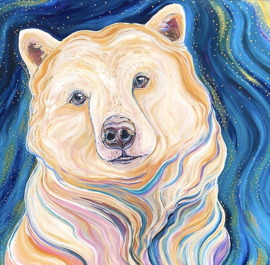 I Paint Magical Wildlife Paintings Using Thick Brush Strokes, Bold Color, And Lots Of Gold Dots.